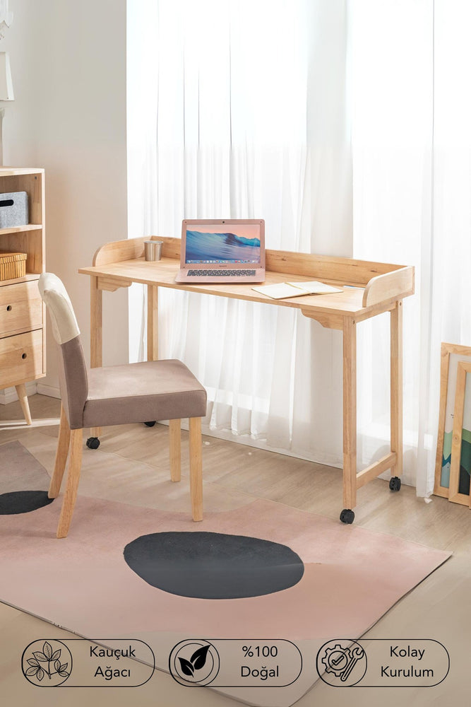 Natural Signature by Macco - Tekerlekli Yüksek Çalışma Masası (Ergonomik ve Masif Kauçuk Ağacı)