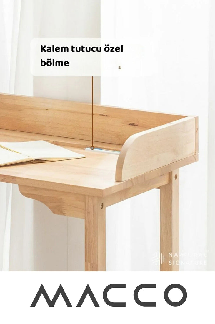 Natural Signature by Macco - Tekerlekli Yüksek Çalışma Masası (Ergonomik ve Masif Kauçuk Ağacı)